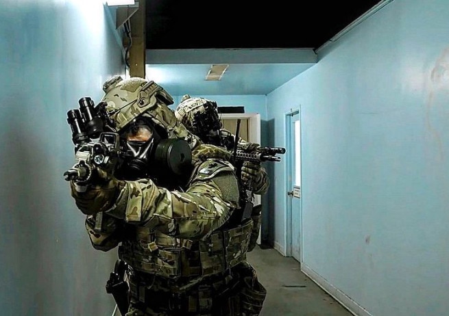 The Canadian Joint Incident Response Unit member during an exercise in a building 