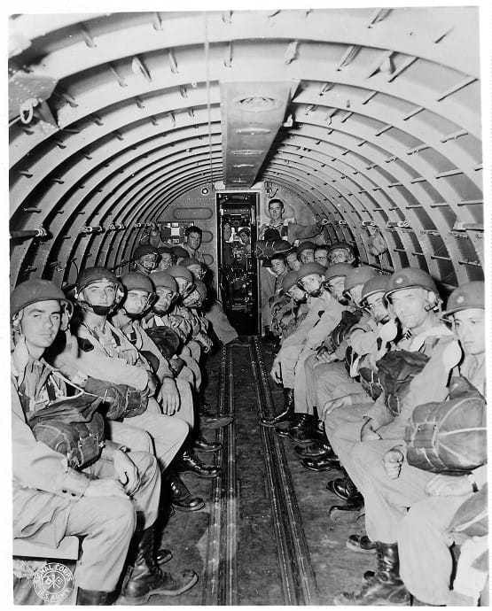 Plane full of paratroopers waiting to jump.