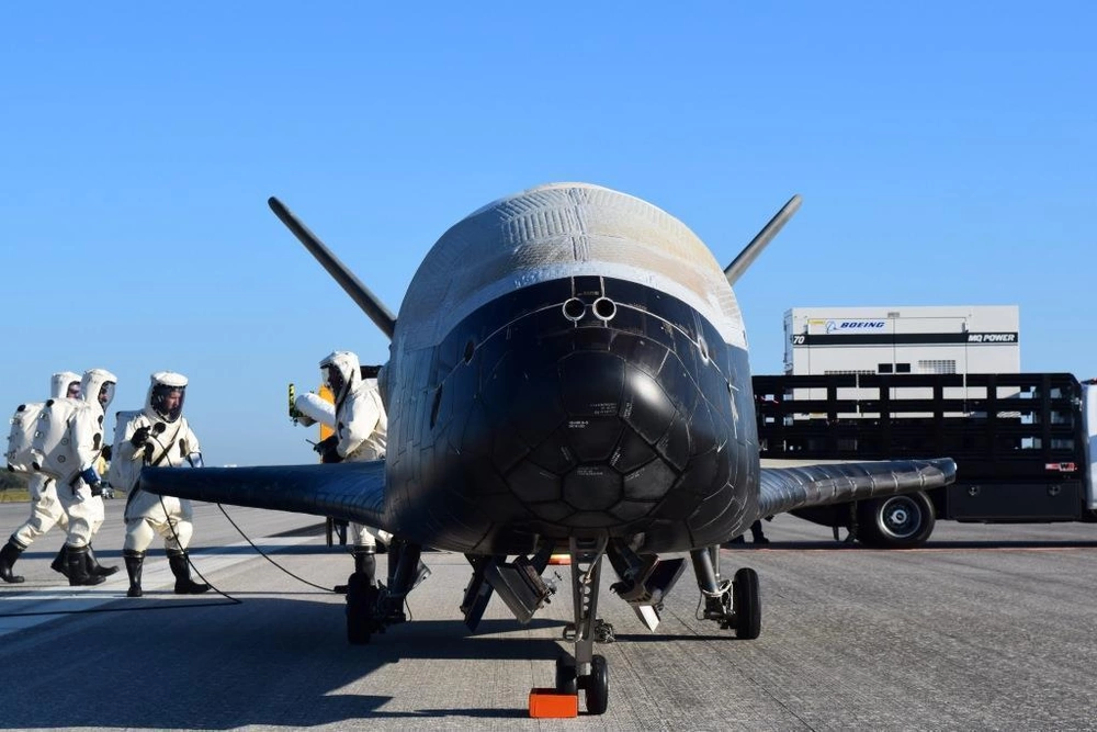 The X-37B on the runway at the Kennedy Space Shuttle Landing Center after the completion of OTV-4 on the 7th of May 2017.