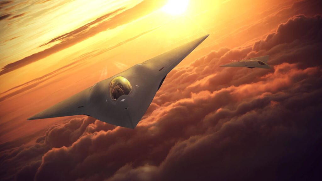A Lockheed Martin render of the sixth-generation PCA. Note the lack of a tail. The PCA "may or may not look like a traditional fighter"