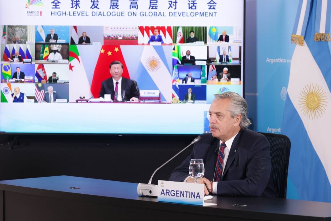president of Argentina Alberto Fernández during china high level dialogue on global development conference
