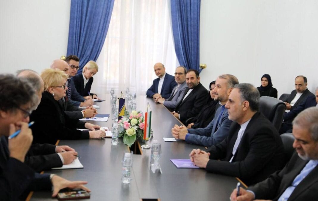Image shows Iran Foreign Minister Hossein Amir Abdollahian meeting with Bosnian Foreign Minister Bisera Turković.