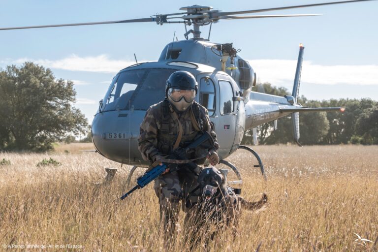French Airforce special forces (BFSA) dog handler during training