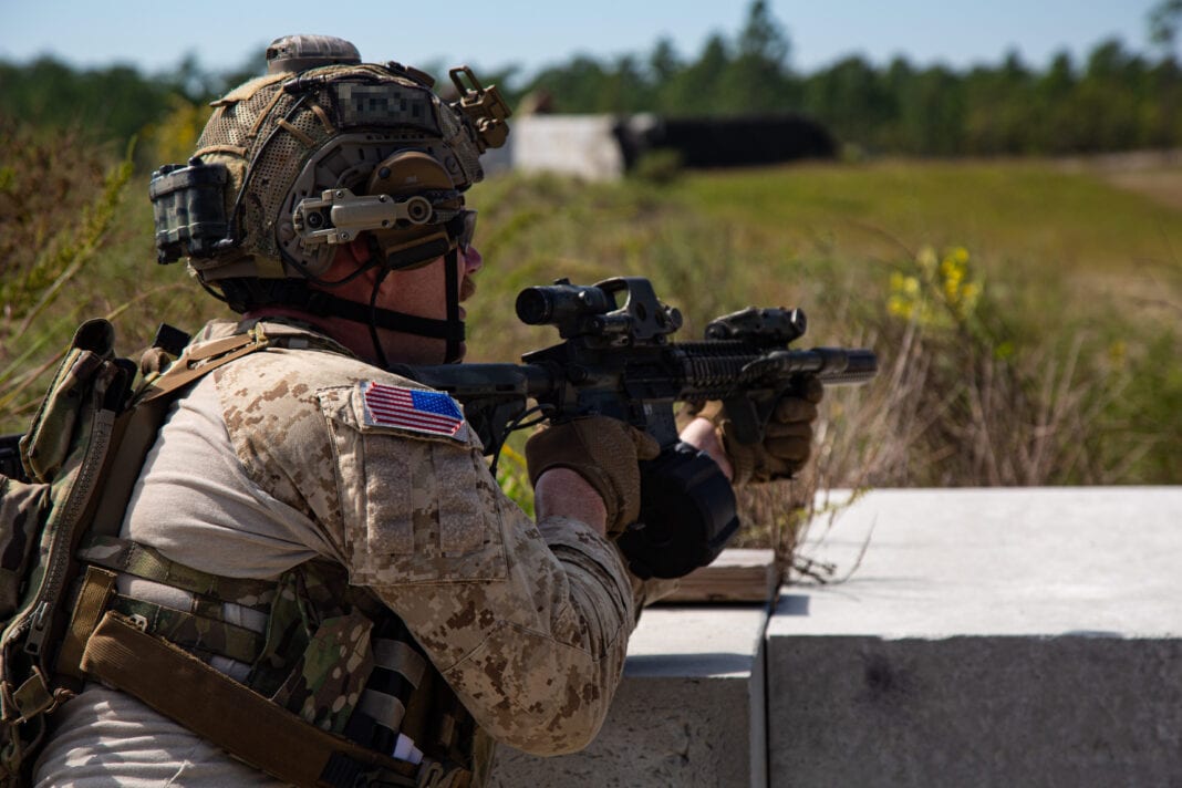 Marine Raiders conduct assaults as a Marine special operations company in Jacksonville, N.C., Oct. 1, 2021.