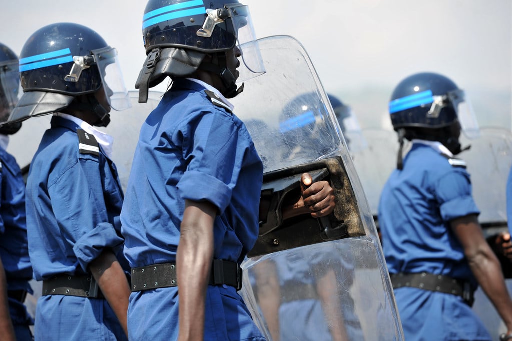 Image shows Burundi police at the 51st Independence Day March