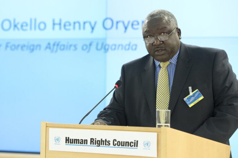 Uganda Minister for Foreign Affairs, Okello Henry Oryem, speaking at the 31st regular session of the Human Rights Council