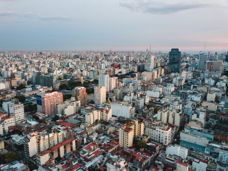 Buenos Aires at dusk from a drone