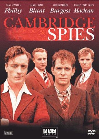 Image shows the DVD cover for the 2003 film 'Cambridge Spies'. On the cover are four men standing face on and the film title above them. 