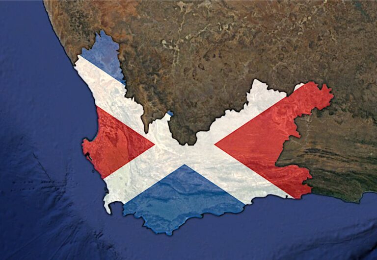 Western Cape highlighted with its operate flag over the map in South Africa