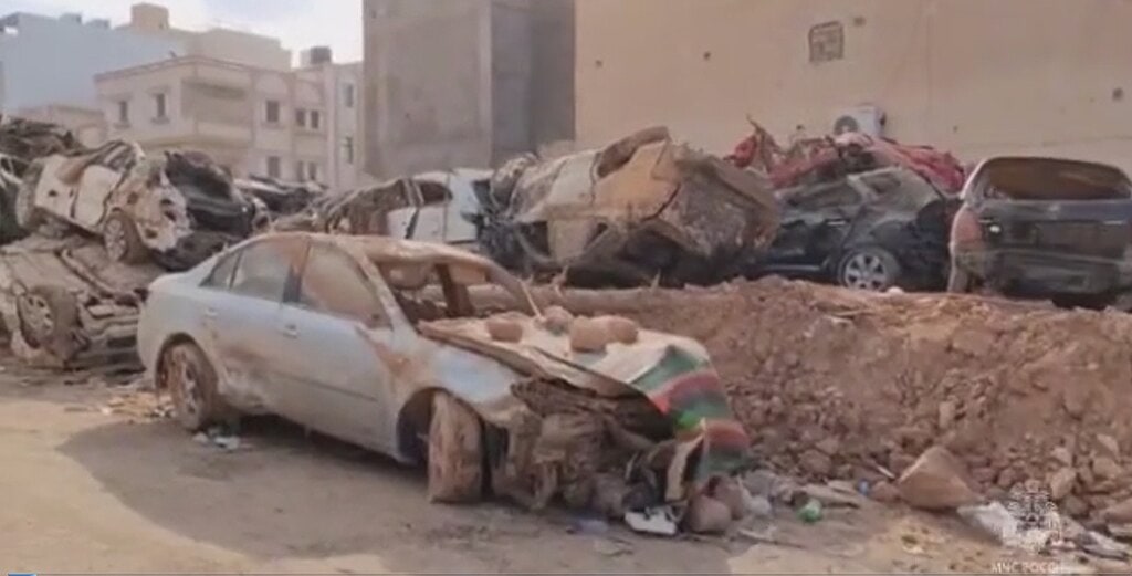 Consequences of flooding in Libya, September 2023, video frame by Emercom of Russia