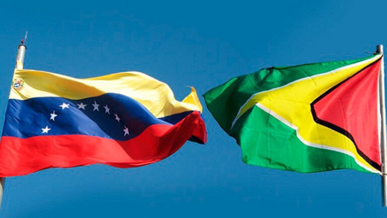 Venezuelan and Guyanese flags.