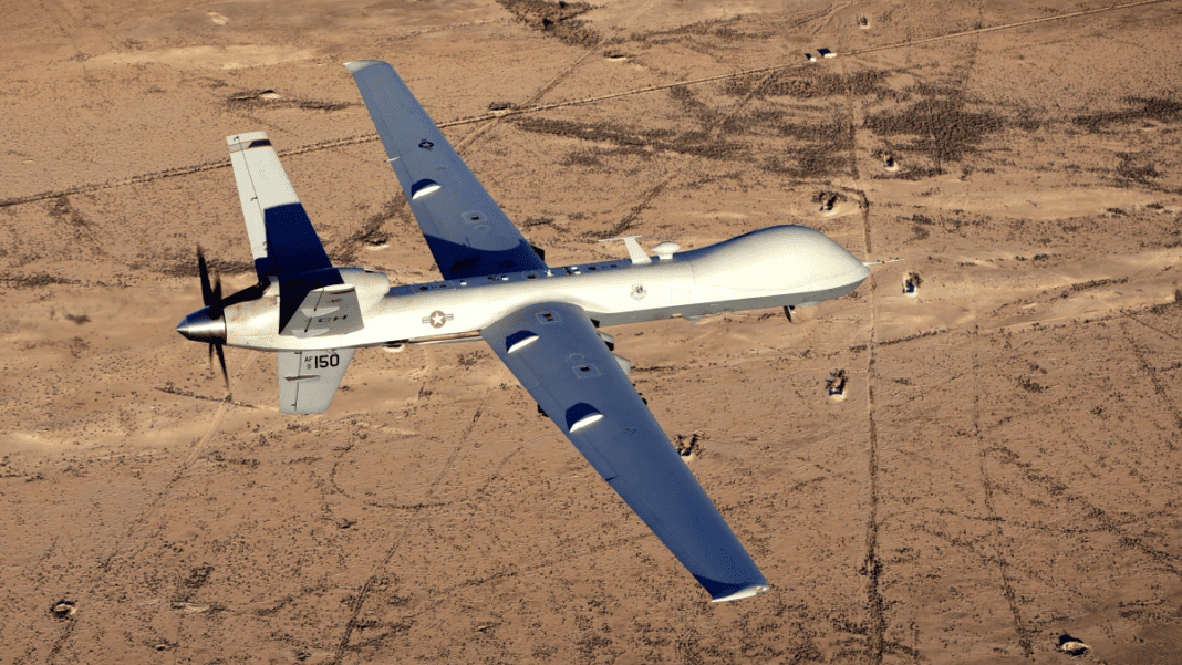 A drone inflight commonly used by the US for ISR and strikes which assist with Security in Niger.
