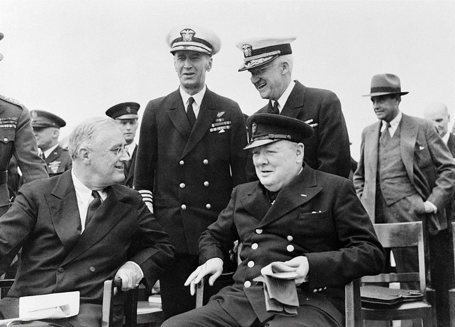 Churchill and Roosevelt photographed at the Atlantic Conference in 1941.