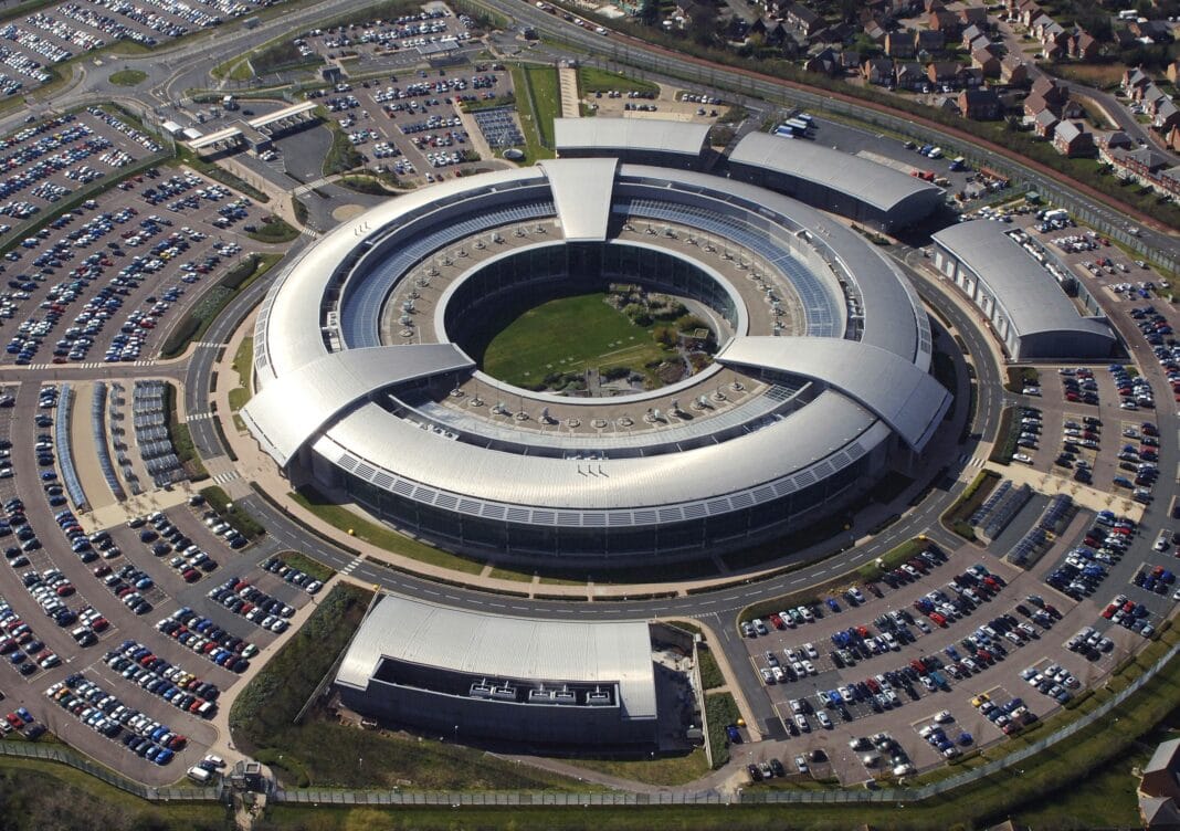 An aerial photo of the UKIC's GCHQ building nicknamed 'The Donut' based in Cheltenham.