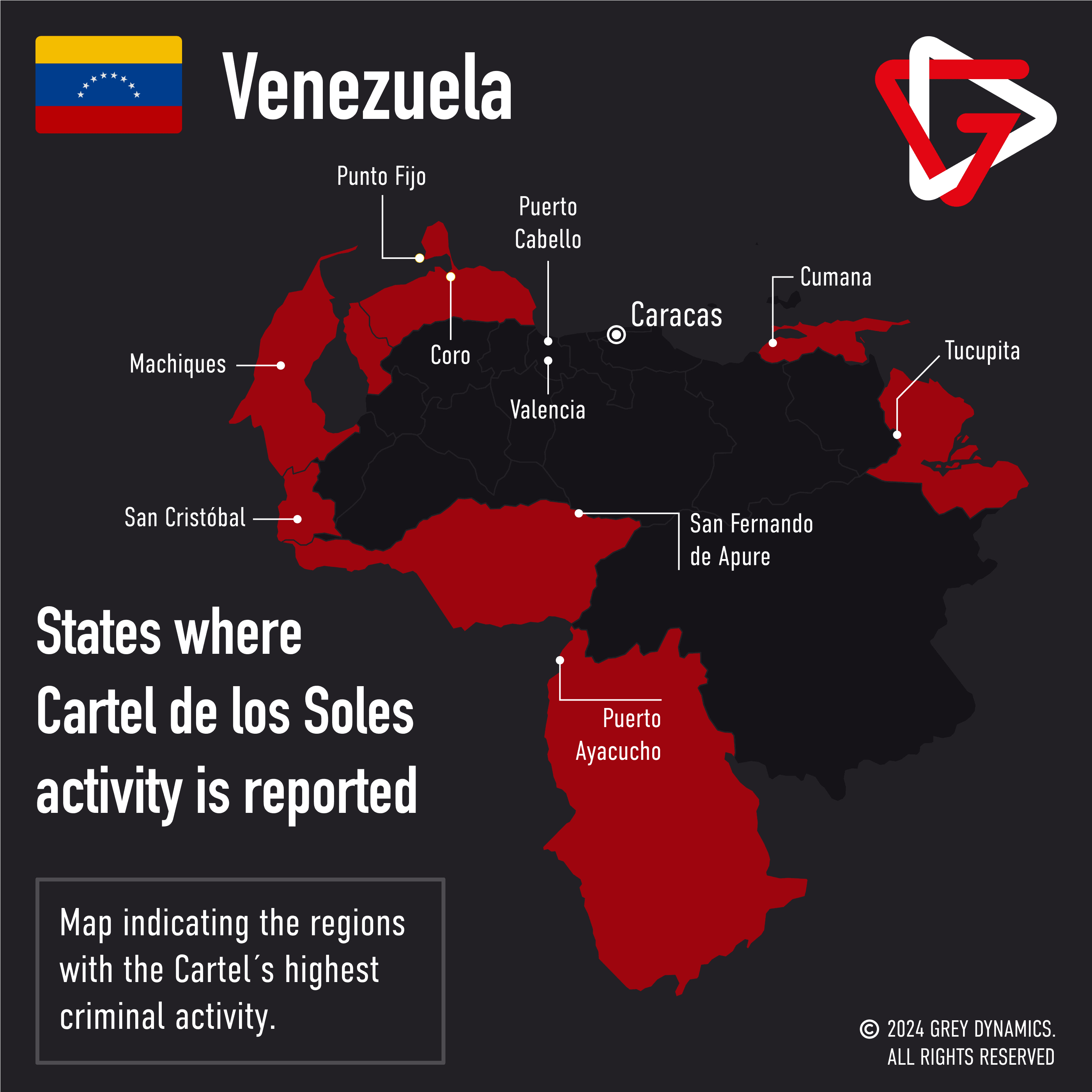 Map indicating the regions with the Cartel´s highest criminal activity.