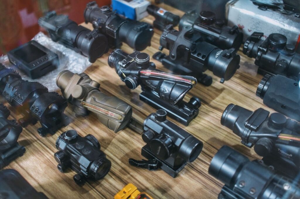 An assortment of high end magnification scopes in use by Xhemati Alban