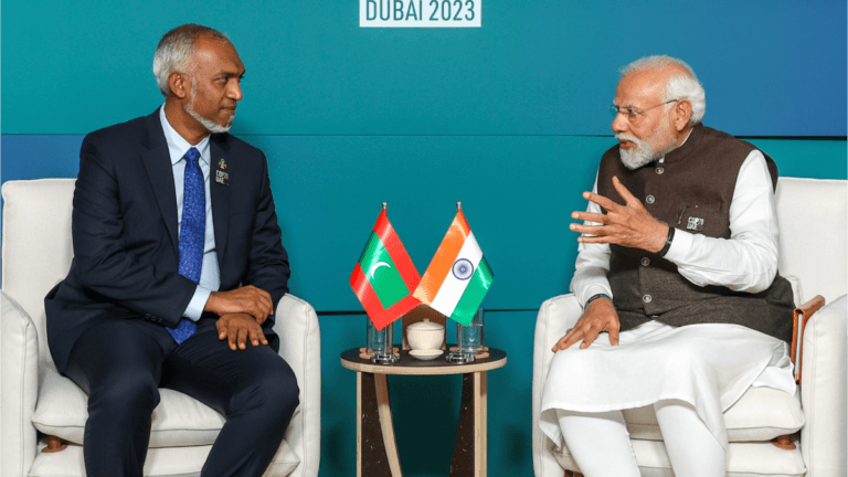 President Mohamed Muizzu(left) and Prime Minister Narendra Modi(right), during their meeting at COP28.
