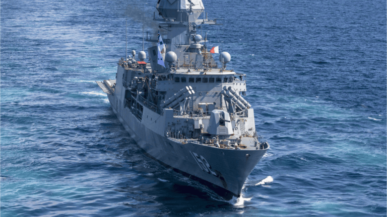 Royal Australian Navy Anzac-class frigate HMAS Warramunga in South China Sea with ships of the United States and Japan during a routine regional presence deployment.