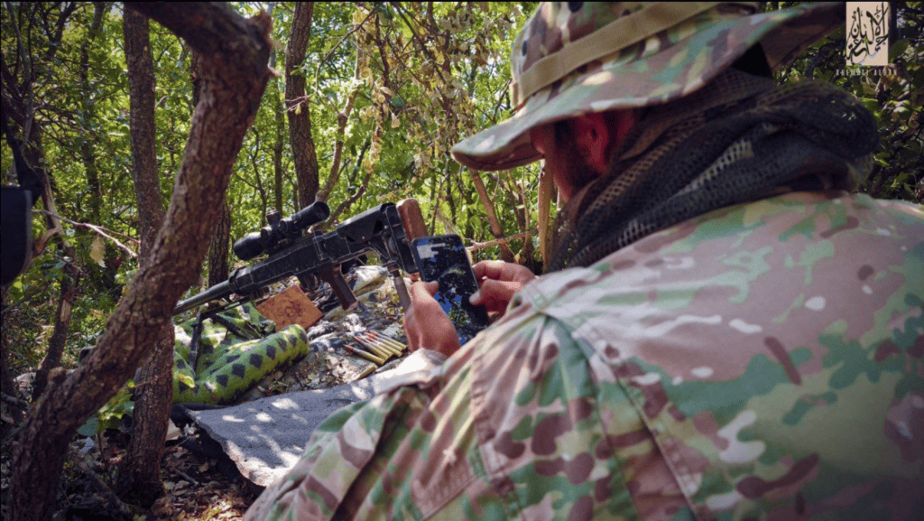 Craft-made heavy-calibre sniper rifle in use by Xhemati Alban.