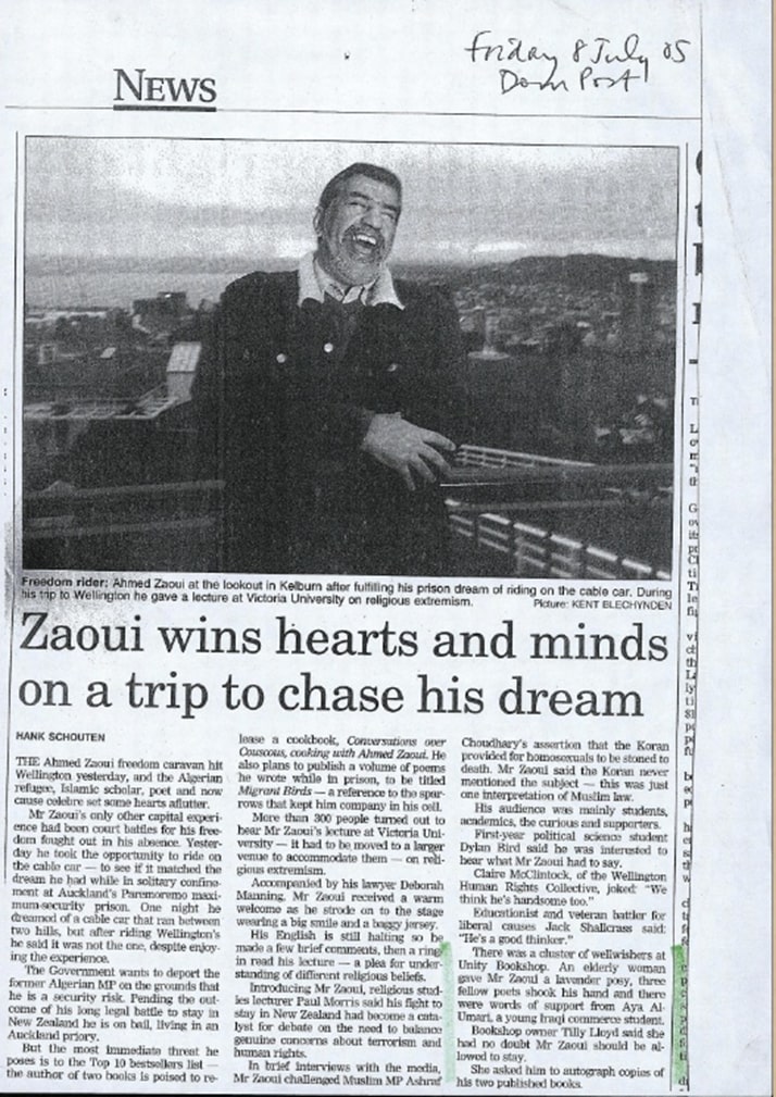 Newspaper excerpt from 2005 detailing the NZSIS' judicial targeting of Ahmed Zaoui. 