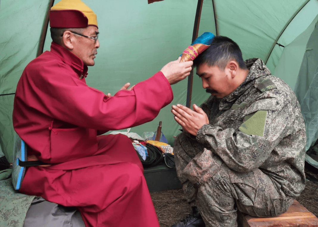 Buryat from Russia blessed by Lama in Ukraine. Buryats belong to the Mongolic people group and are an ethnic minority in Russia's far-east.