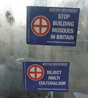 Leaflets belonging to the UK-based British Movement. These leaflets read: 'Stop Building Mosques in Britain' and 'Reject Mutli-Culturalism'
