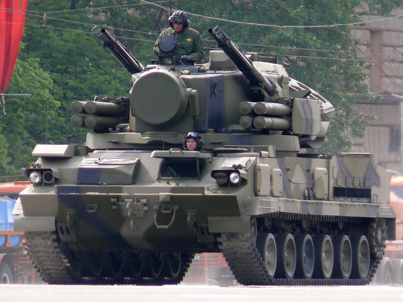 An image of a Soviet 2K22 Tunguska on parade in Moscow. The 2K22 SPAAG has rivaled the German and now Ukrainian Gepard.
