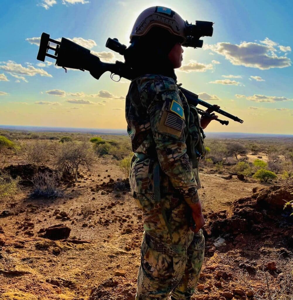 Female Danab Brigade soldier equipped with NVG.
